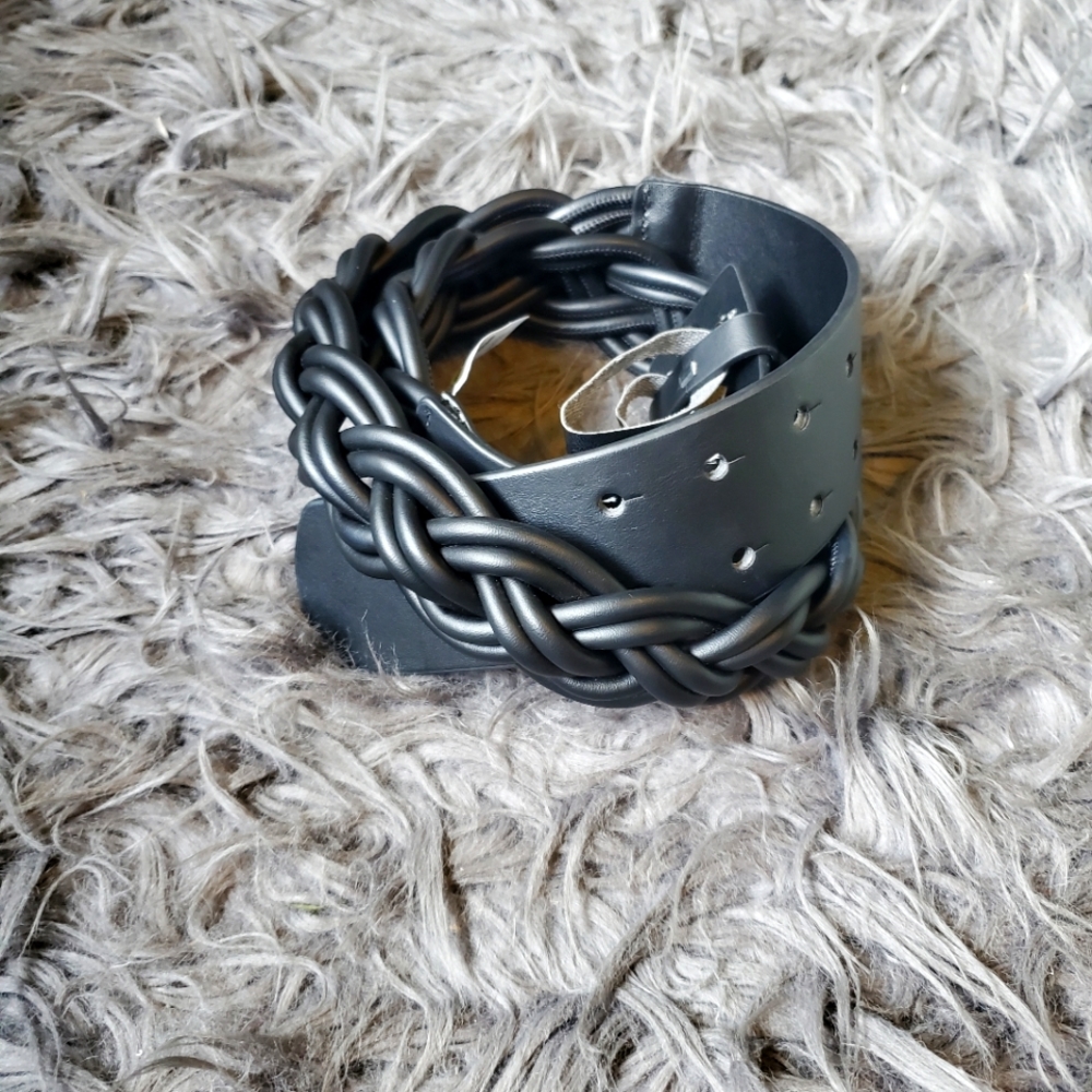 Express, Black Braided Faux Leather Accent Belt, Size L/XL, NWT
